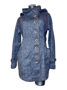 Women's Navy Textured Button-Front Trench Coat